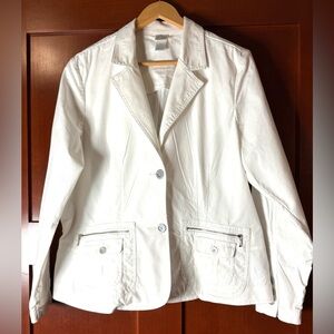 Women's Y2K White Stretch Blazer With Pockets & Silver Hardware Size 18W